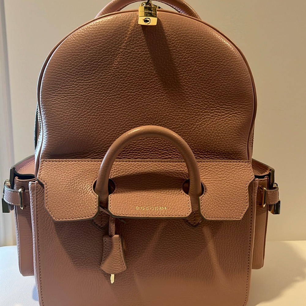 Buscemi Rose Taupe Pebbled Leather Backpack